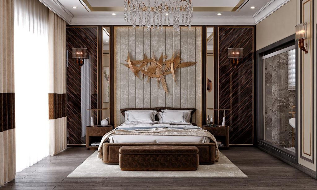 Diện tích phòng ngủ tiêu chuẩn từ 10–50m2 theo từng nhu cầu. Tư vấn thiết kế tối ưu không gian từ DRG – chuyên gia nội thất cao cấp.